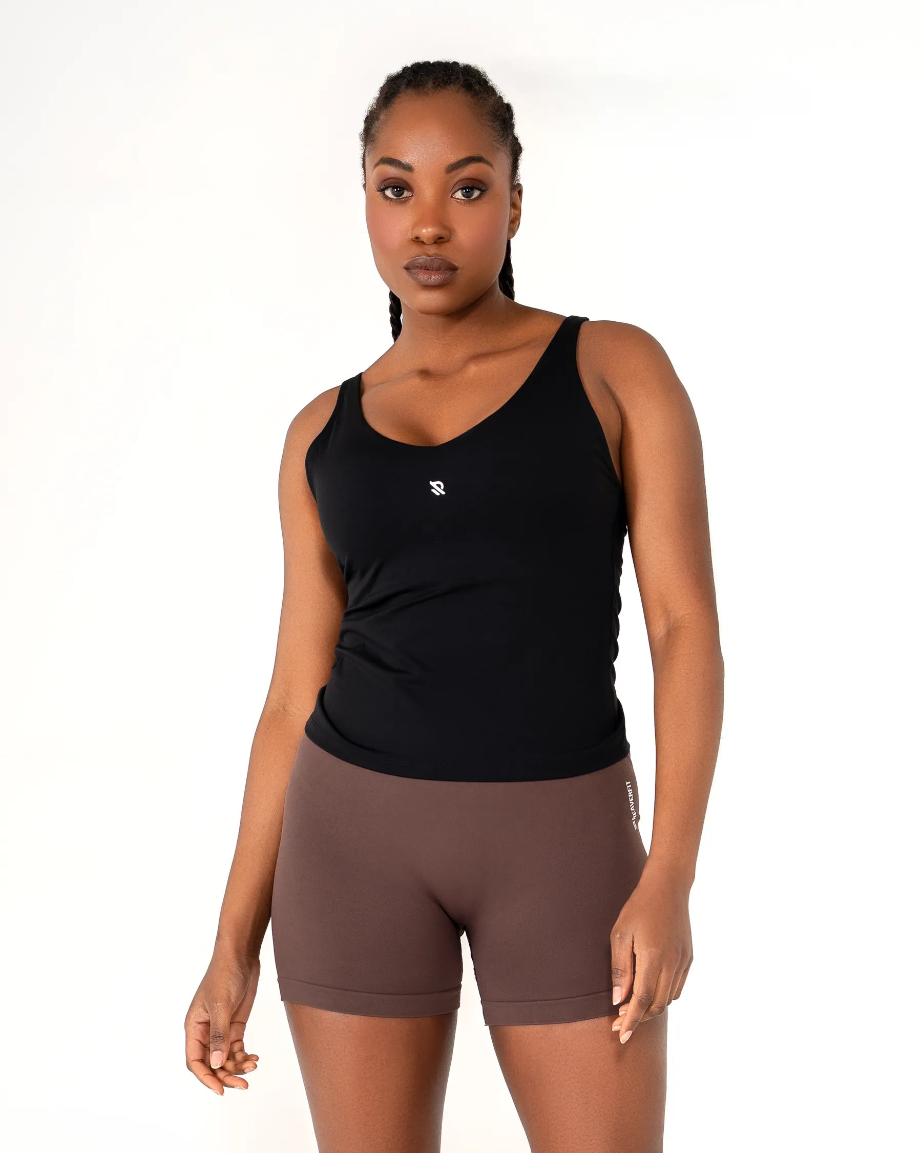 Débardeur AURA noir Reaverfit pour femme avec brassière intégrée confortable pour le yoga