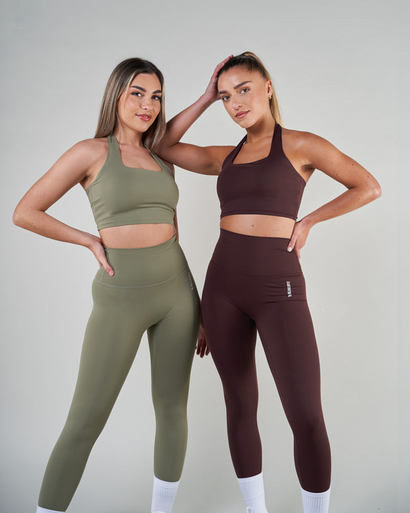 Reaverfit, Sport, Kaki, Femme, Fonctionnel, Brassière, Activewear, Taille haute, Marron, Sculptant, Doux