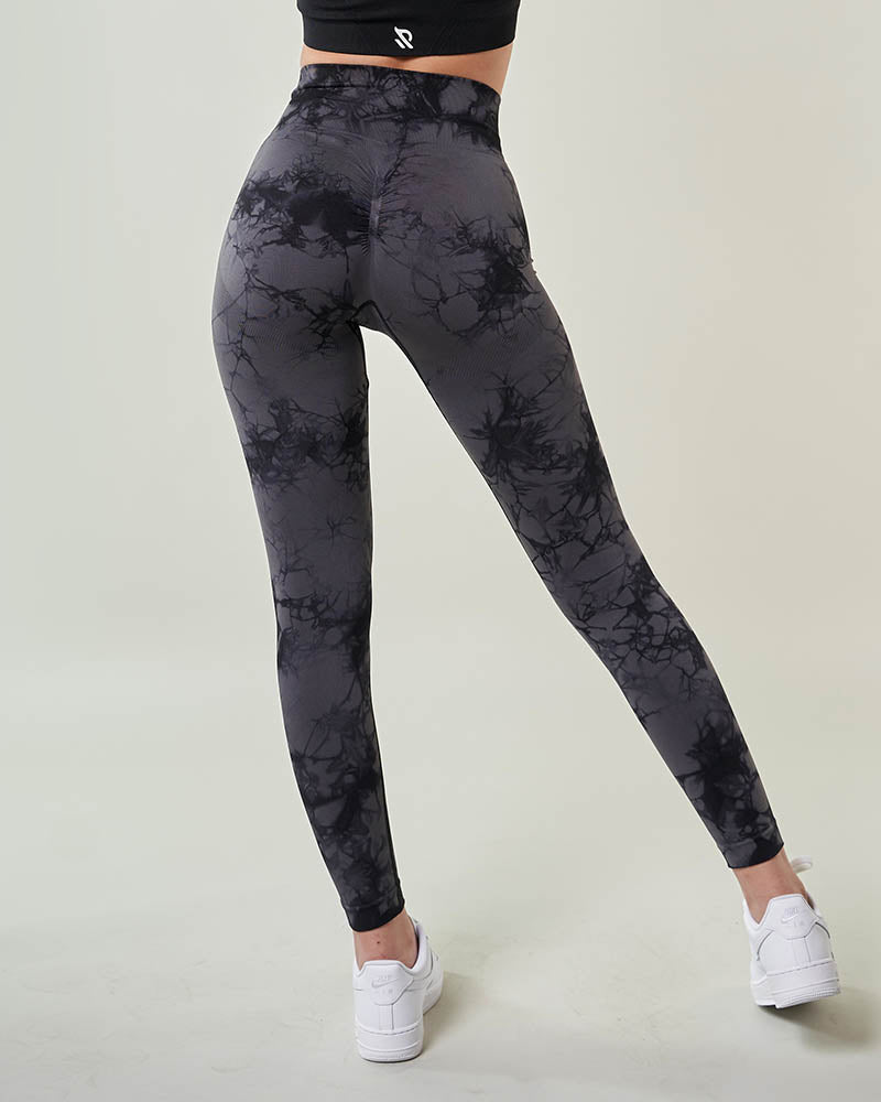 Legging de sport taille haute push up ALYA tye and dye noir gris Reaverfit