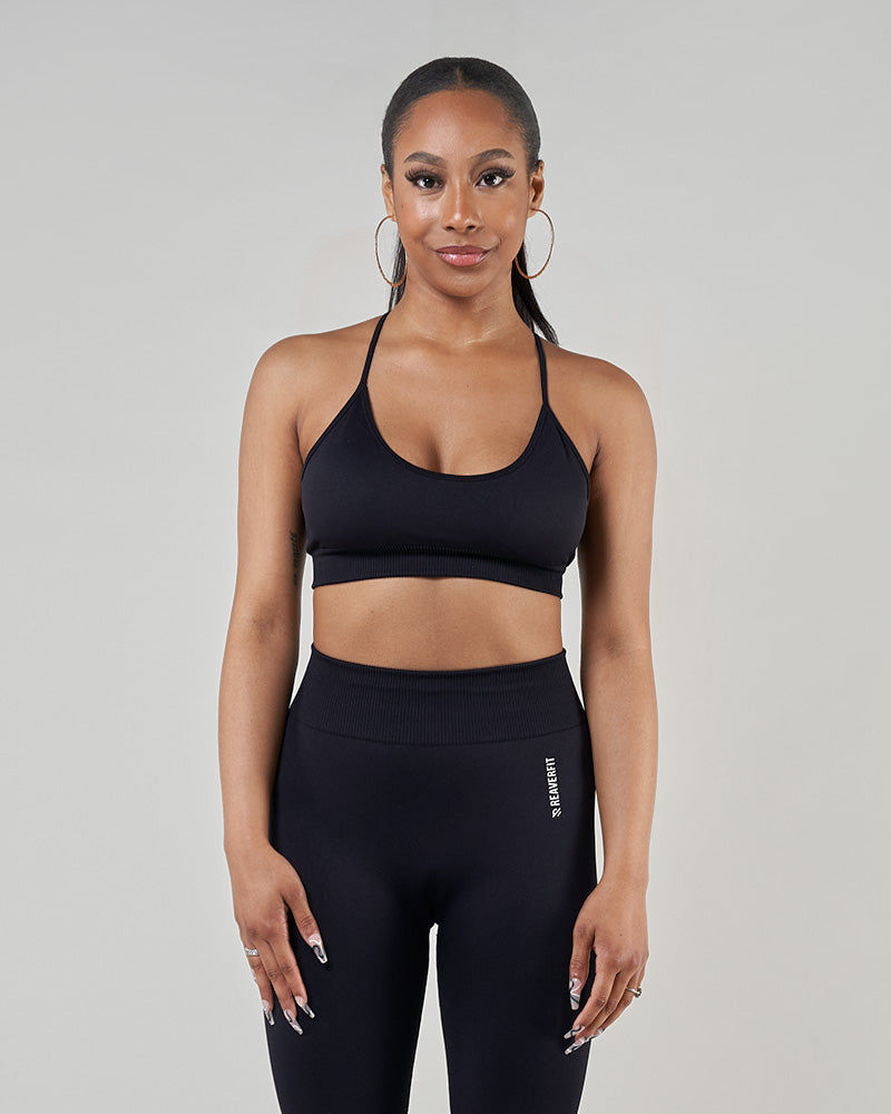 Brassière de sport femme couleur noire pour toutes les sportives, support léger, confotable élastique Reaverfit 2023