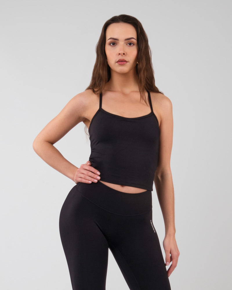 Débardeur crop avec brassière intégrée femme Fabletics Anywhere black