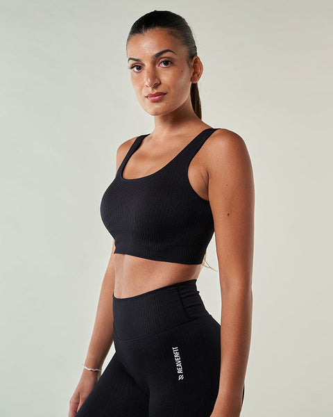 Vêtement de sport femme Brassière crop top noire Rushty