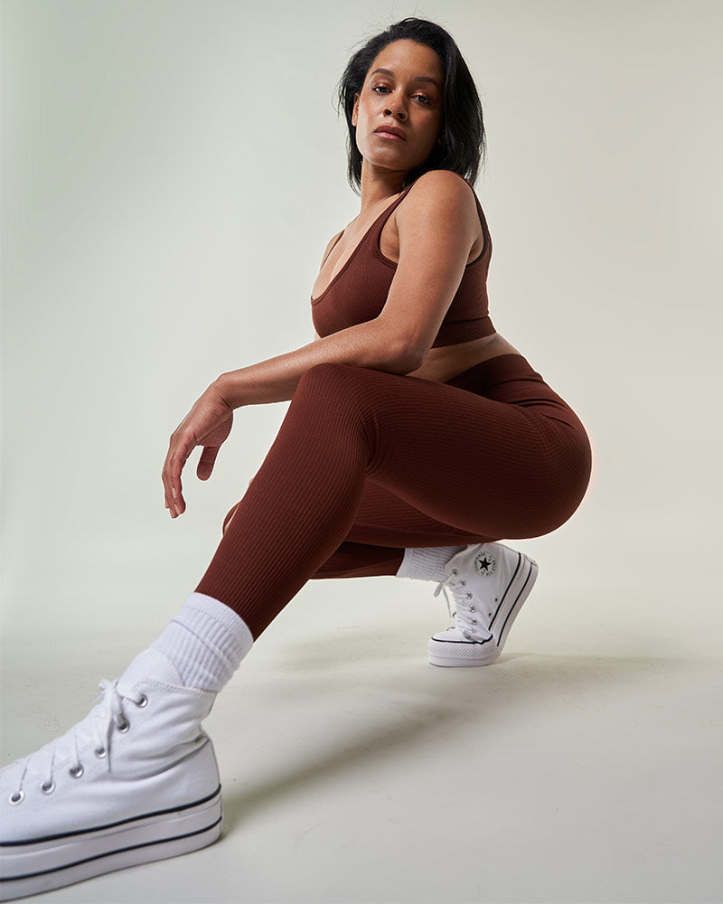 reaverfit femme legging de sport habit fitness musculation salle de sport marron coloré